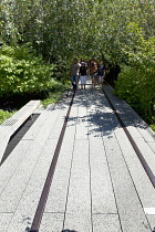 USA, New York State, New York City, Manhattan, The High Line public park on disused elevated railway track in the meat packing district. USA, New York State, New York City.