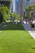 USA, New York State, New York City, Manhattan, The High Line public park on disused elevated railway track in the meat packing district. USA, New York State, New York City.