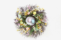 Festivals, Religious, Easter, Floral wreath decorated with colourful eggs. Decorations