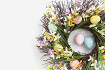 Festivals, Religious, Easter, Floral wreath decorated with colourful eggs. Decorations